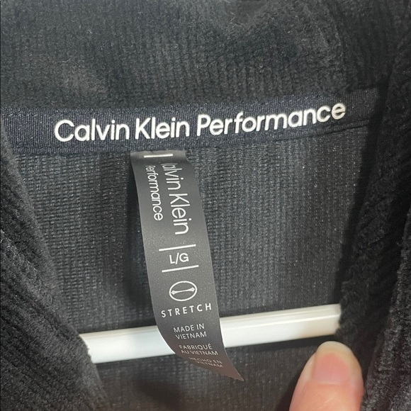 Calvin Klein Women's Black Velvet Performance Hoodie with Logo Hem - Picture 3 of 9